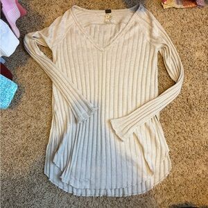 Free people lagenlook rib knit oatmeal long sleeve top